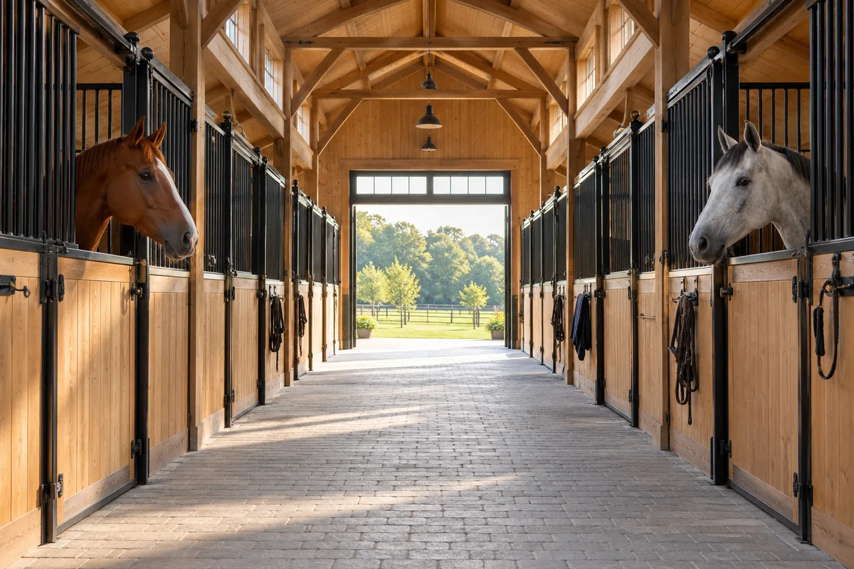 Plan d'écurie pour chevaux : boxes, allées et annexes