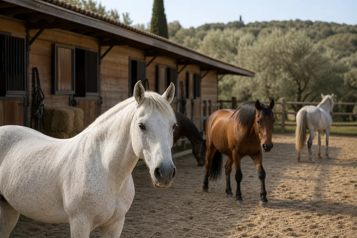Chevaux au paddock dans une structure équestre de l’arrière-pays azuréen